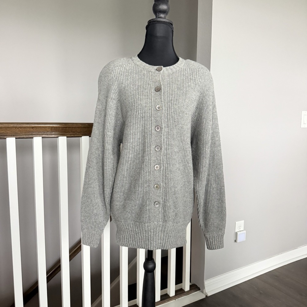 Liz Claiborne LizSport NWT Lambswool Sweater Cardigan Gray Small 90s Academia